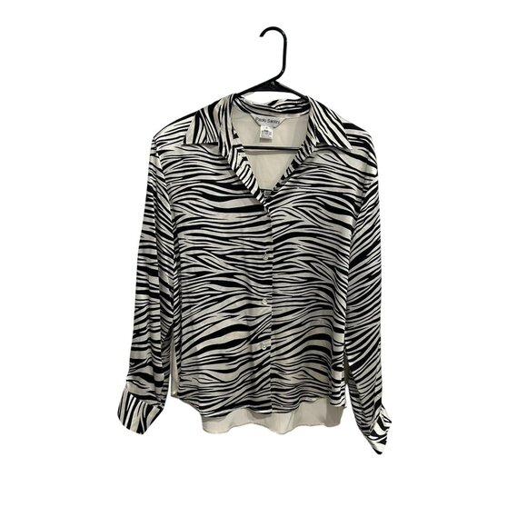 Paolo Santini Zebra Print Silk Button Up Shirt with Rear Zebra Design SZ 12 - Picture 1 of 8
